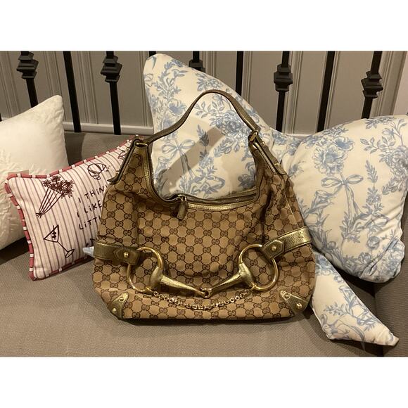 GUCCI Vintage Monogram GG Horsebit Chain Metallic Hobo Bag - Picture 11 of 11